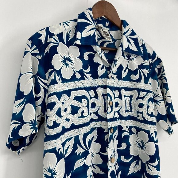 Kennington Hawaiian Shirt Men's  Medium Polyester Blue/Gray‎ Button Down - Picture 5 of 8